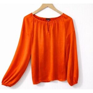 Vince Camuto Pumpkin Orange Keyhole Neck Long Sleeve Silky Blouse